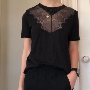 Maje Black Top With Lace Detailing